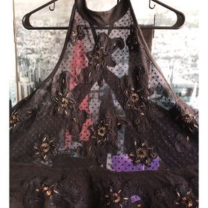 embroidered + beaded mesh halter top